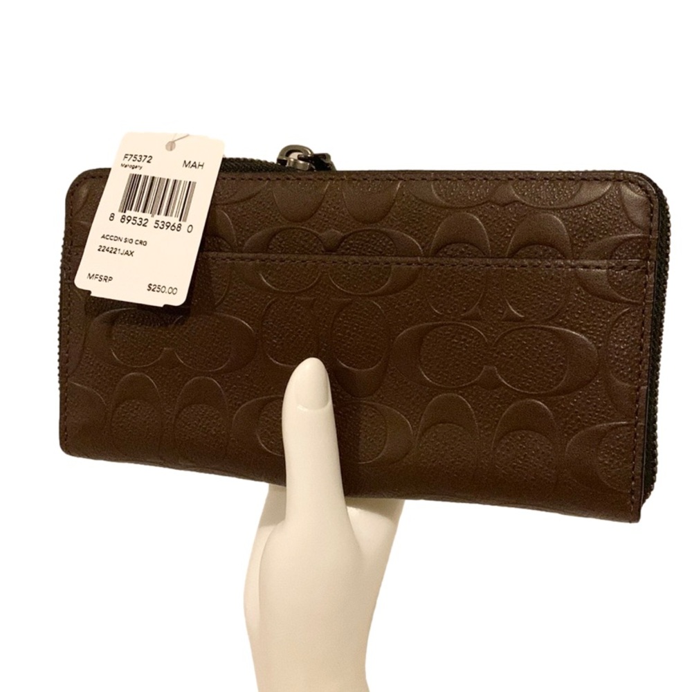 🌻 COACH F75372 🌻 MAHOGANY BROWN EMBOSSED ACCORDION SIGNATURE LOGO WALLET $250